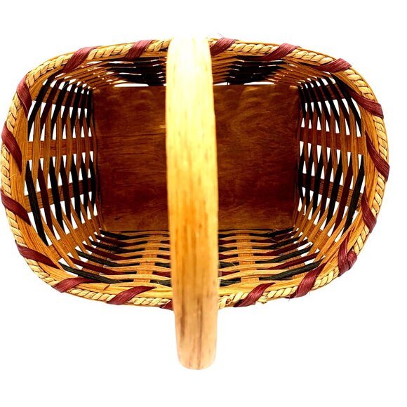 Amish Handwoven Reed & Oak Basket Handle 10x7x4 Signed Sammie Miller Collectible - Picture 4 of 7